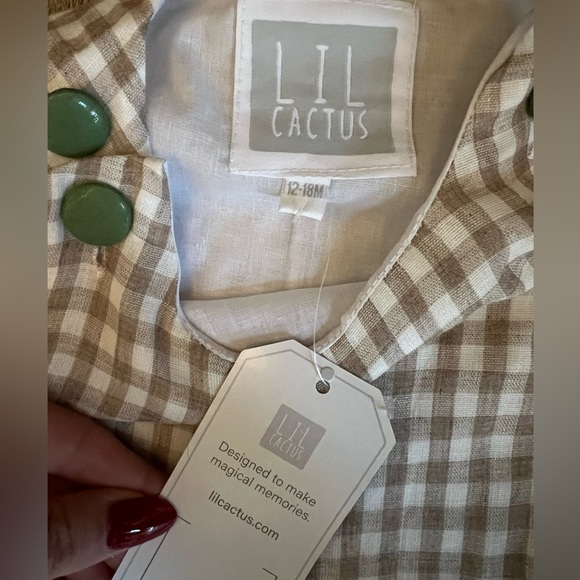 NWT Lil Cactus Brown Gingham Alligator Shortalls 12-18 months - Picture 3 of 3